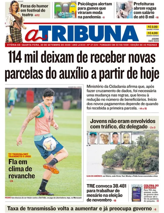 Imagem ilustrativa da imagem Clique aqui e veja os destaques do jornal A Tribuna desta quarta
