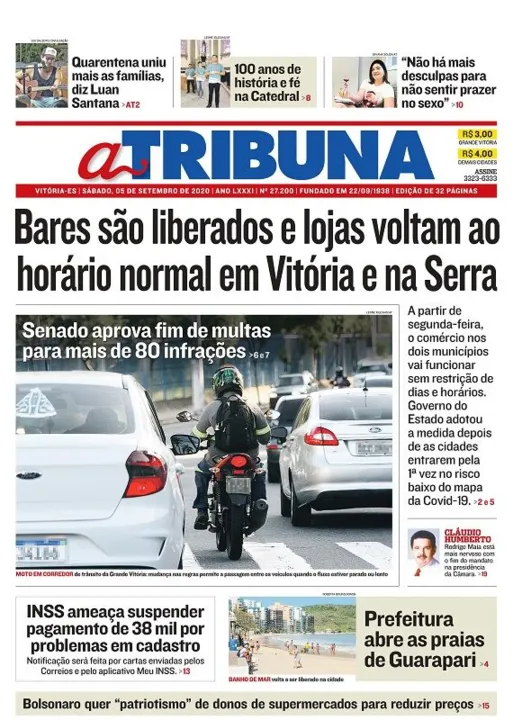 Imagem ilustrativa da imagem Confira os destaques do jornal A Tribuna deste sábado