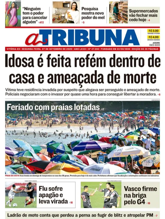 Imagem ilustrativa da imagem Confira os destaques do Jornal A Tribuna desta segunda
