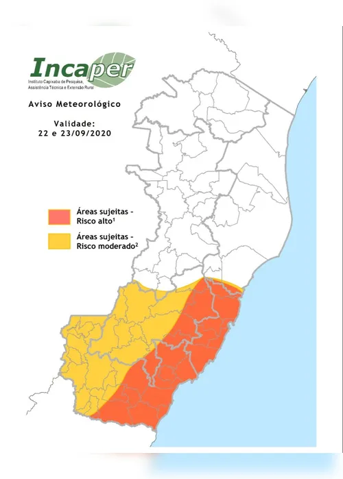 Imagem ilustrativa da imagem Alerta de temporal em 51 cidades do Estado. Veja a lista