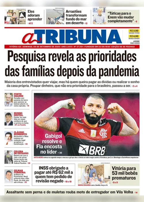 Imagem ilustrativa da imagem Confira os destaques do Jornal A Tribuna deste domingo