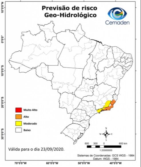 Mesorregiões Brasileiras com possibilidade de ocorrência de eventos geo-hidrológicos (Foto: Cemaden)