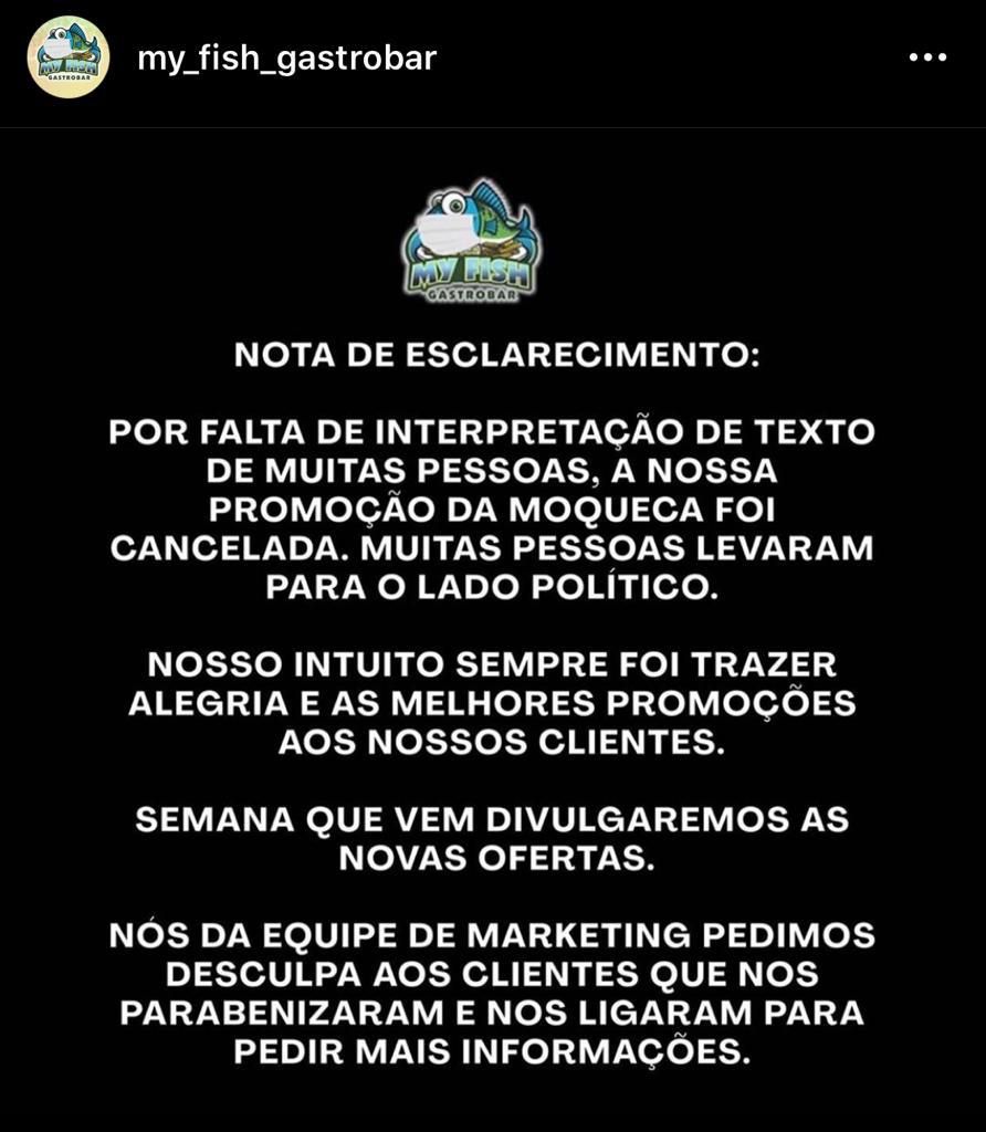 O restaurante publicou uma nota de esclarecimento em uma rede social (Foto: Reprodução)
