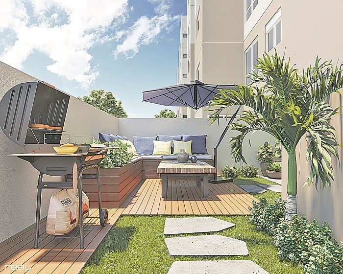 Condomínio-clube vista jardim  conta com unidades com quintal privativo, ideal para reunir família e amigos para promover churrascos (Foto: Divulgação/Morar Construtora)