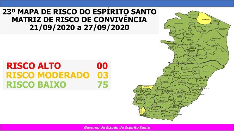 Novo mapa de risco traz apenas três cidades capixabas em risco moderado (Foto: Divulgação)