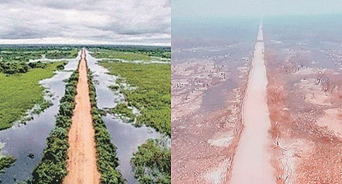 Antes e depois (Foto: Drone Cuiabá/Divulgação)