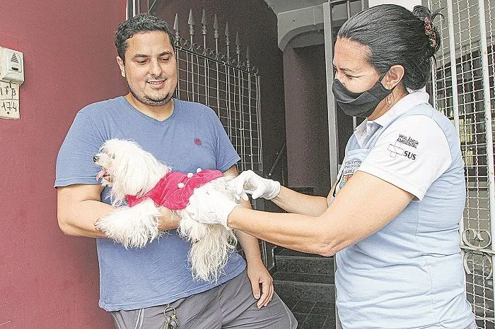 A cadelinha Belinha, do engenheiro Civil Rodrigo Ferreira, de 32 anos, foi um dos animais vacinados, em casa