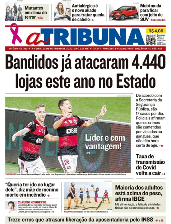 Imagem ilustrativa da imagem Clique aqui e veja os destaques do jornal A Tribuna desta quinta