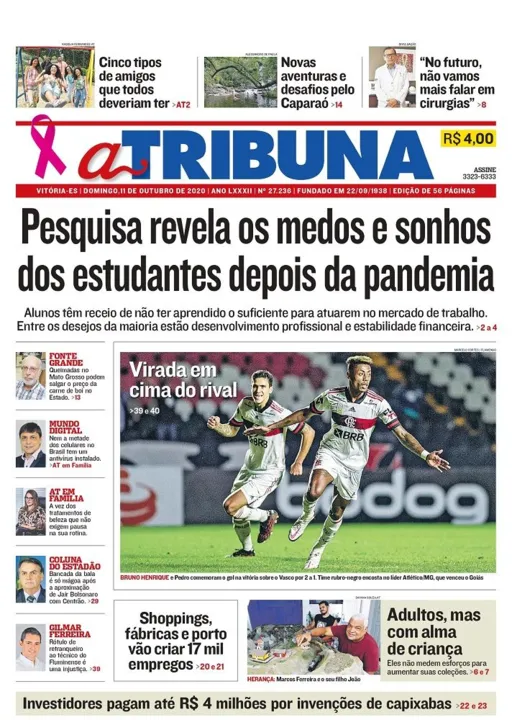 Imagem ilustrativa da imagem Confira os destaques do Jornal A Tribuna deste domingo