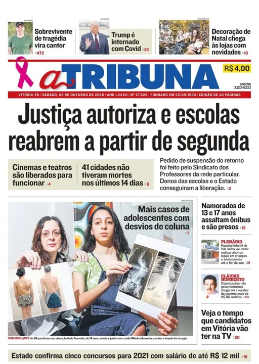 Imagem ilustrativa da imagem Confira os destaques do jornal A Tribuna deste sábado