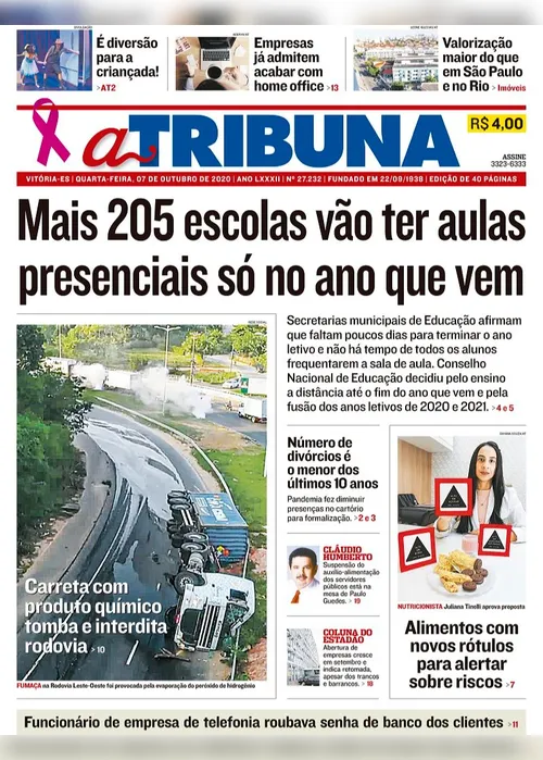 Imagem ilustrativa da imagem Clique aqui e veja os destaques do jornal A Tribuna desta quarta