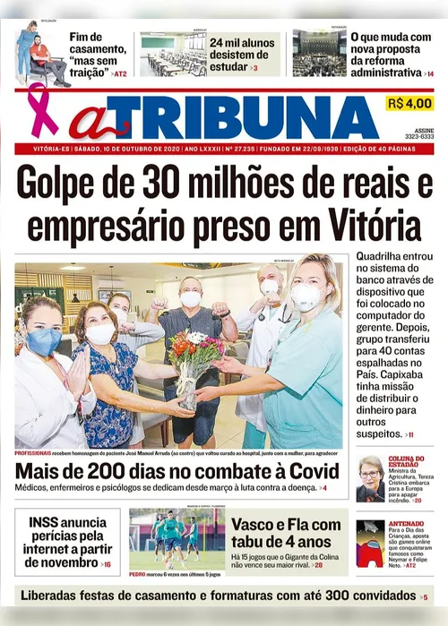Imagem ilustrativa da imagem Clique aqui e veja os destaques do jornal A Tribuna deste sábado