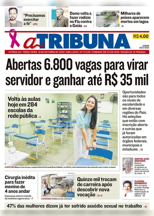Imagem ilustrativa da imagem Clique aqui e veja os destaques do jornal A Tribuna desta terça