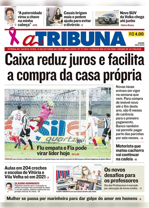 Imagem ilustrativa da imagem Clique aqui e veja os destaques do jornal A Tribuna desta quinta