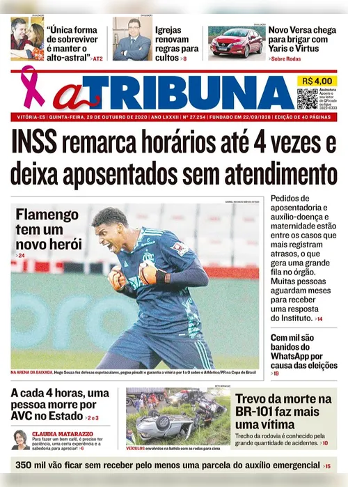 Imagem ilustrativa da imagem Clique aqui e veja os destaques do jornal A Tribuna desta quinta