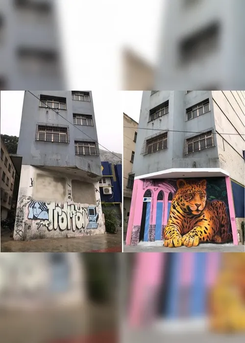 Imagem ilustrativa da imagem Pintura de onça gigante 3D transforma prédio no centro de Vitória