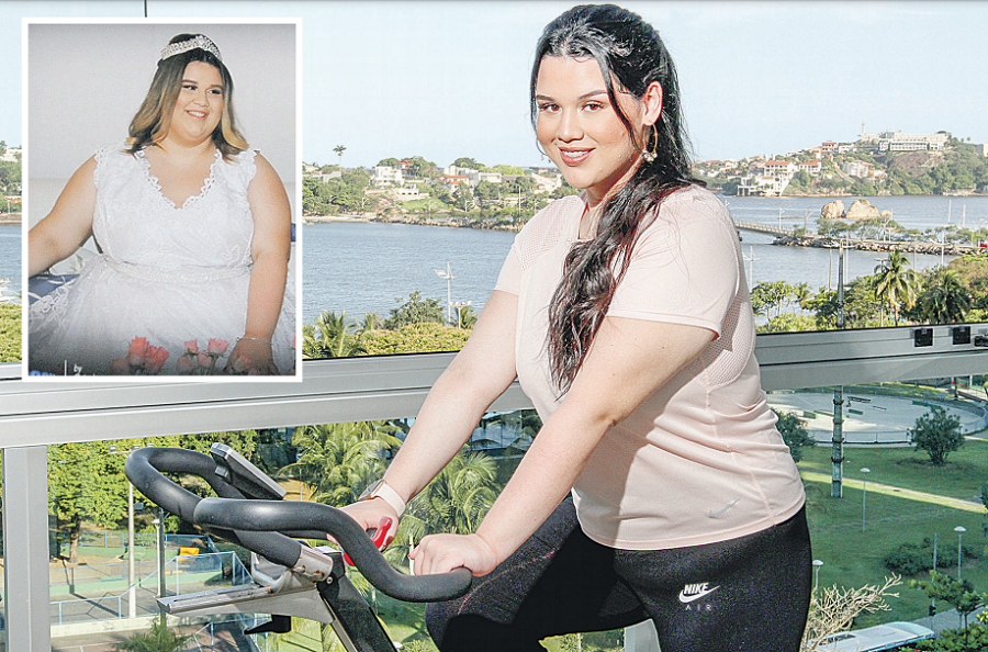 A estudante Fernanda Sarmanho de Salles Müller, de 17 anos, passou por uma cirurgia bariátrica no ano passado (Foto: Leone Iglesias/AT e Acervo pessoal)