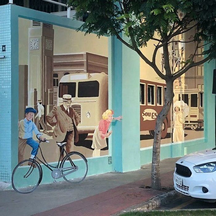 Mural "Janela para o tempo" feito por Zota e equipe no Centro (Foto: Reprodução Instagram @Estudiozota)