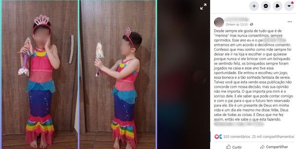 Na publicação, a mãe conta que sonhava em deixar o menino escolher os brinquedos que quisesse numa loja (Foto: Reprodução/ Facebook)