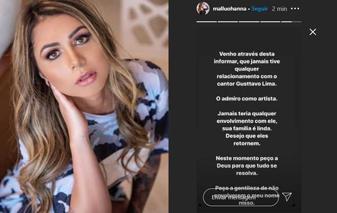 Mallu Ohanna foi apontada como pivô da separação de Gusttavo Lima e Andressa Suita (Foto: Reprodução/Instagram)
