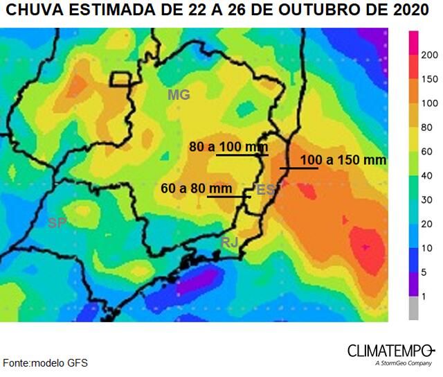 Previsão de chuva para o Espírito Santo (Foto: Climatempo)