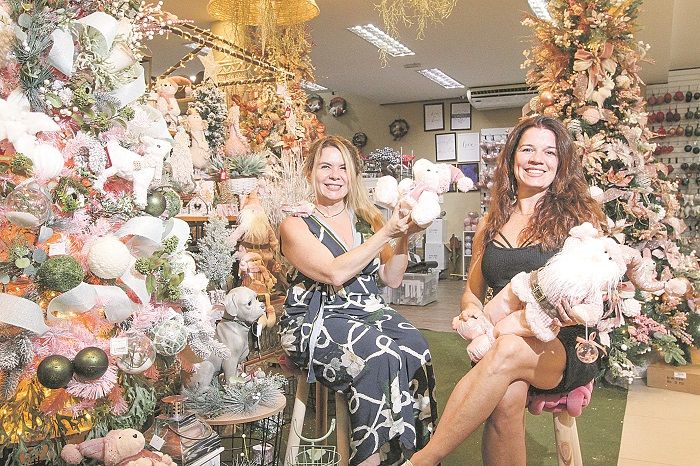 Luciana e Patricia Noronha exibem opções de decoração à venda na loja (Foto: Beto Morais/AT)