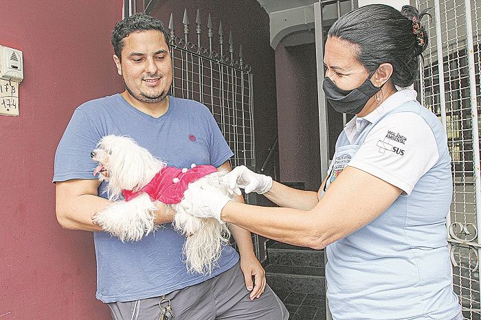 A cadelinha Belinha, do engenheiro Civil Rodrigo Ferreira, de 32 anos, foi um dos animais vacinados, em casa (Foto: Dayana Souza/AT)