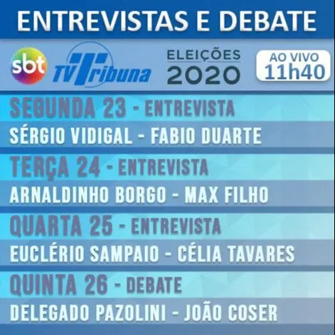 Imagem ilustrativa da imagem TV Tribuna entrevista candidatos de Vila Velha nesta terça. Acompanhe