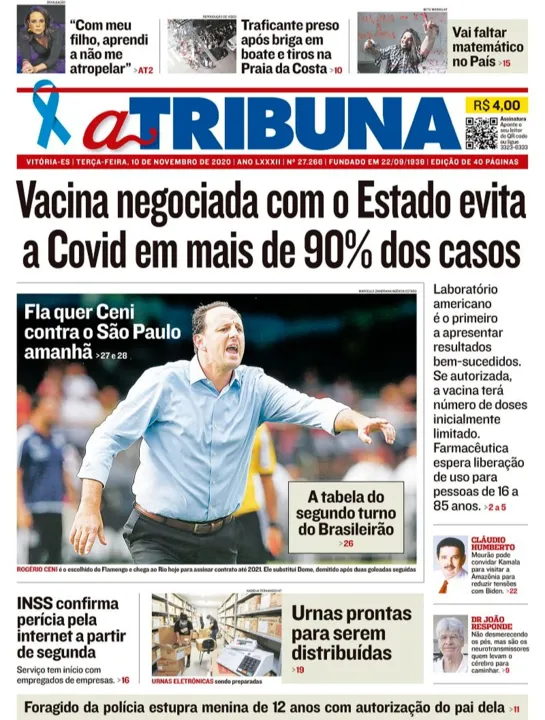 Imagem ilustrativa da imagem Clique aqui e veja os destaques do jornal A Tribuna desta terça