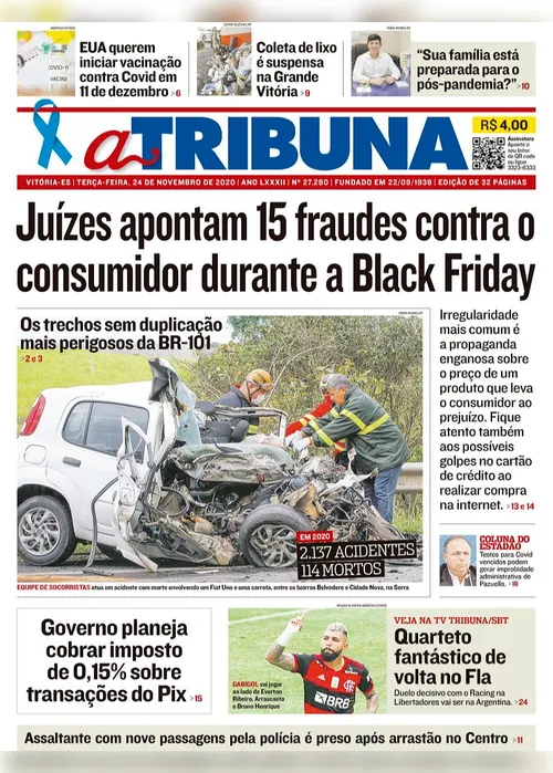 Imagem ilustrativa da imagem Clique aqui e veja os destaques do jornal A Tribuna desta terça