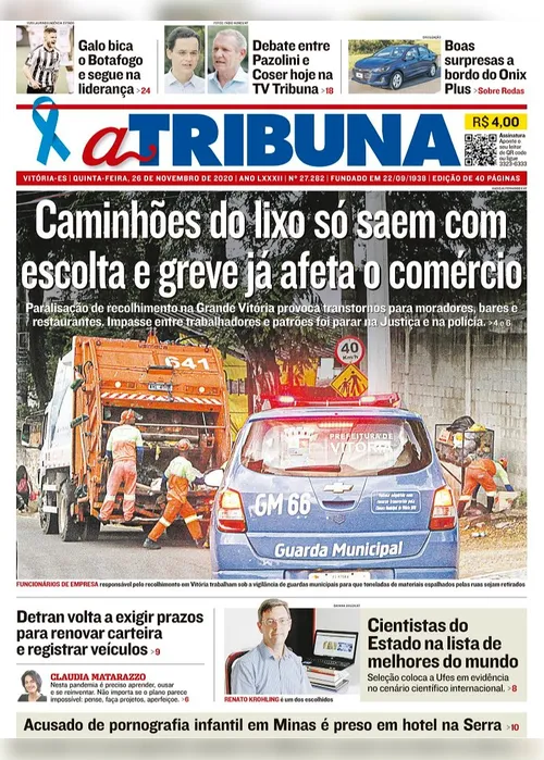 Imagem ilustrativa da imagem Clique aqui e veja os destaques do jornal A Tribuna desta quinta-feira
