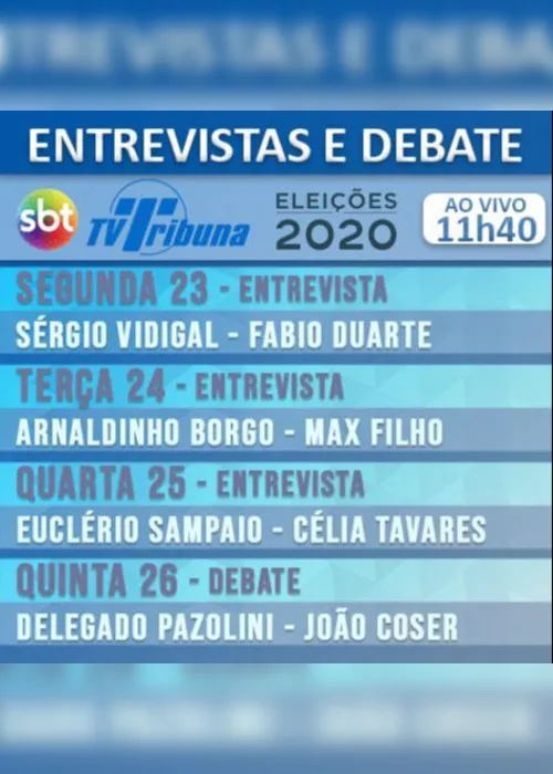 Imagem ilustrativa da imagem TV Tribuna entrevista candidatos de Vila Velha nesta terça. Acompanhe
