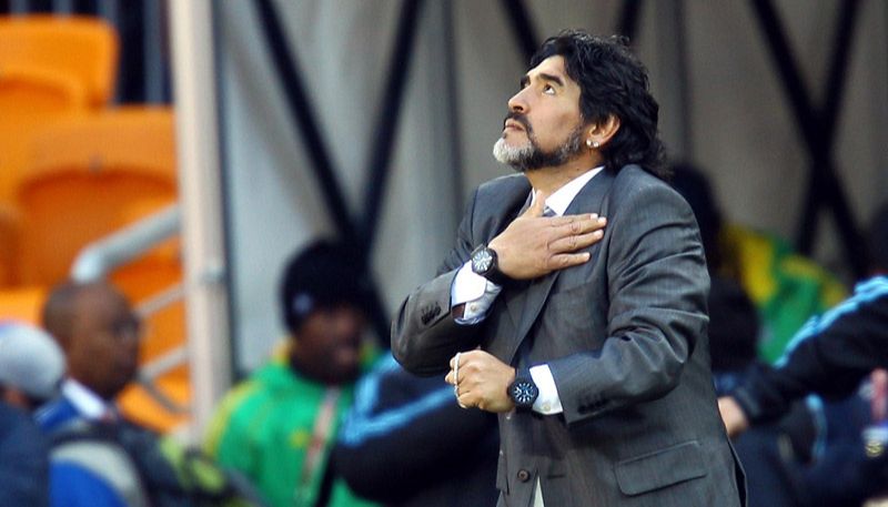 Diego Maradona como técnico da Argentina, na copa de 2010 na África do Sul (Foto: Jonne Roriz / Agência Estado)