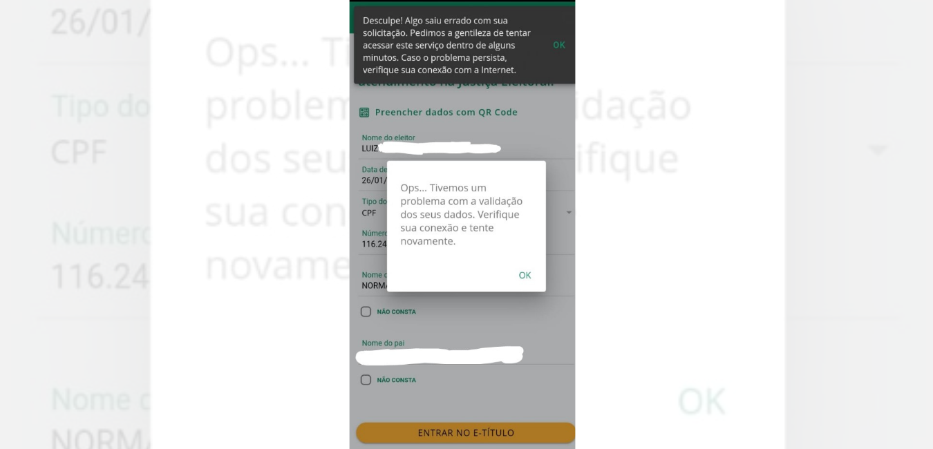 Eleitores apontam problemas no aplicativo e-título; TSE alega 'excesso de acesso' (Foto: Arquivo Pessoal/Whatsapp)