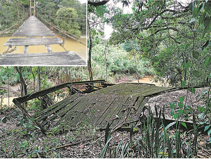 Ilha do Meirelles: patrimônio natural virou ponto de usuários de drogas, e ponte de acesso (destaque) está destruída (Foto: Alessandro de Paula)