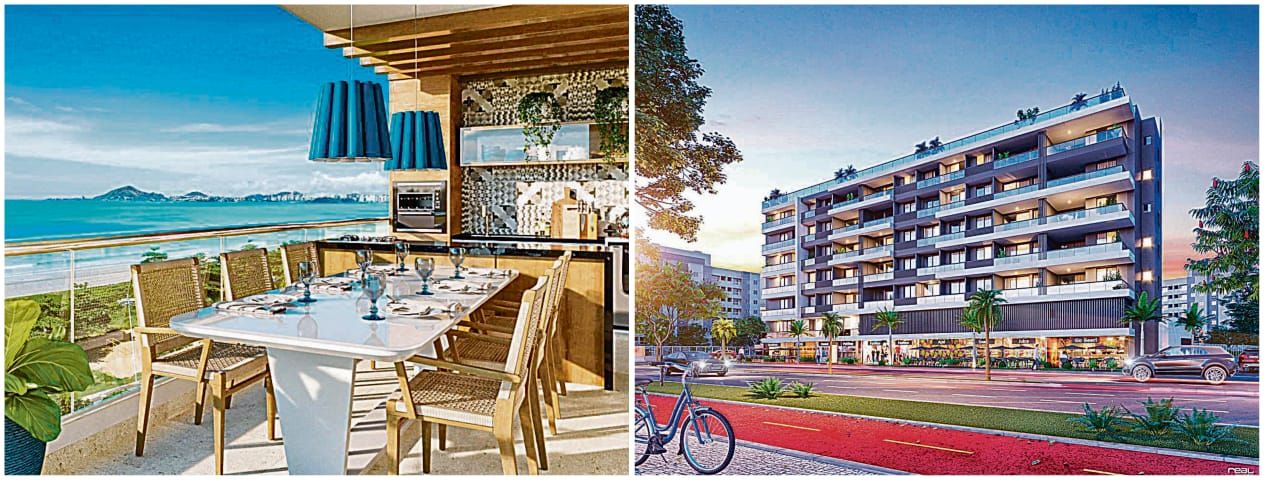 Perspectiva da vista da varanda: todos os apartamentos de 3 quartos do Blue Bay são de frente para o mar. Há opções de dois quartos e coberturas
