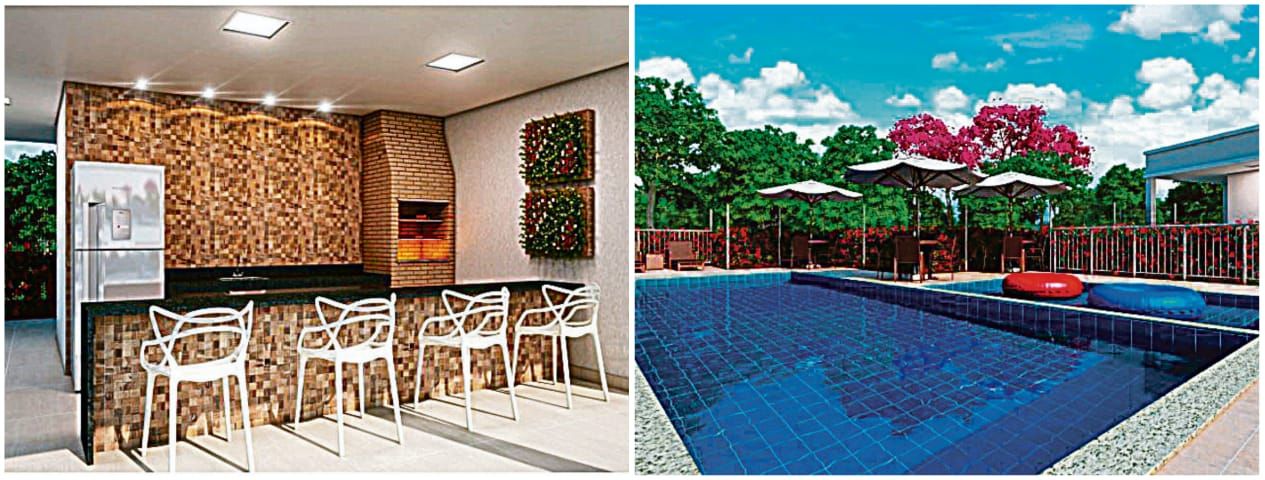 Espaço gourmet e piscinas fazem parte da área de lazer do Vila das Orquídeas, na região de Chácara Parreiral