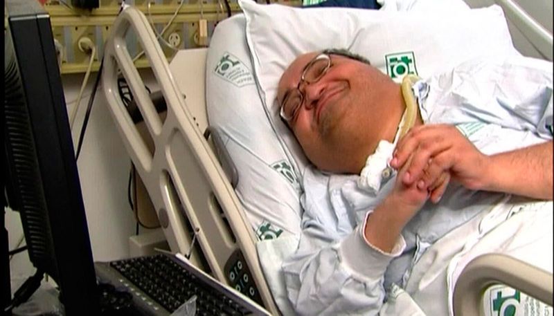 Um dos registros de Paulo, no leito do hospital (Foto: Reprodução / TV Globo)