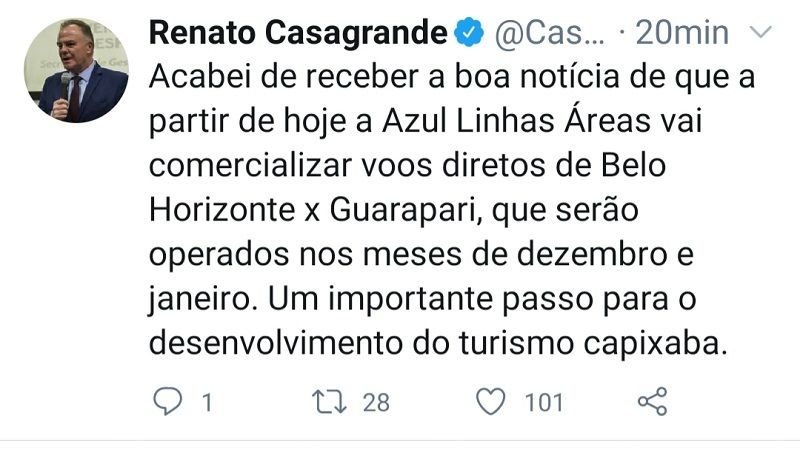 Postagem do governador nas redes sociais (Foto: Reprodução/Twitter)
