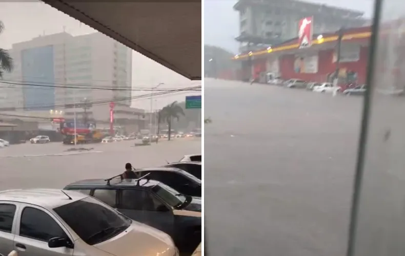 Imagem ilustrativa da imagem VÍDEOS | Tempestade faz avenida em Laranjeiras virar "lagoa"