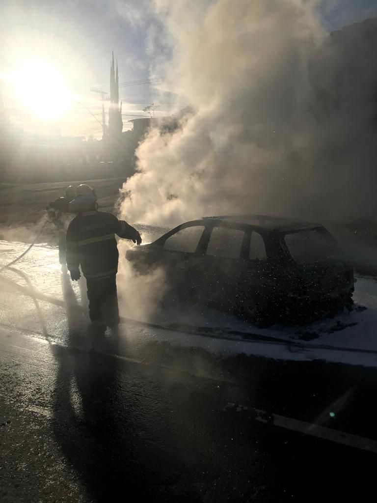 Bombeiros apagaram as chamas que tomaram o carro (Foto: Divulgação/ Corpo de Bombeiros)