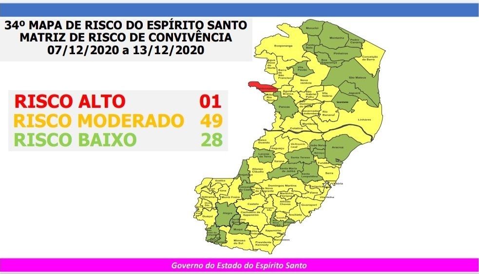 Pelo novo mapa, uma cidade entrou para a classificação de risco alto nesta semana. Além disso, 49 cidades estão no risco moderado, sendo 14 a mais em relação ao mapa vigente desde a última segunda-feira (30) (Foto: Divulgação)