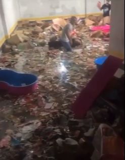 Água invadiu loja de brinquedos em Laranjeiras (Foto: Reprodução/ Redes sociais)