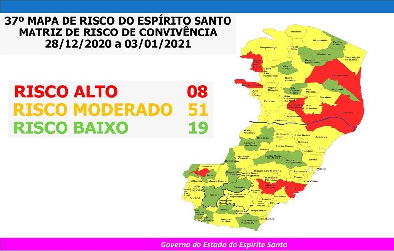 Além disso, 51 cidades estão no risco moderado, mantendo o número do mapa vigente desde a última segunda-feira (21) (Foto: Divulgação)