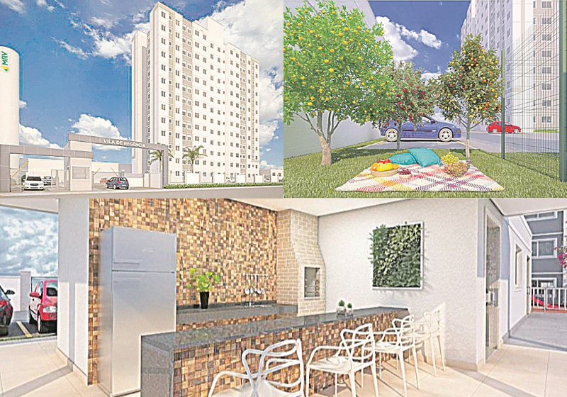 Vila de Regência, em Morada de Laranjeiras, terá 104 apartamentos e 80 lojas. Além disso, lançamento vai contar com mais de 30 itens de lazer em área compartilhada com outros condomínios. Entre as opções de lazer estão piscina, sauna, churrasqueira, quadra de futebol e de tênis (Foto: Divulgação/MRV Engenharia)