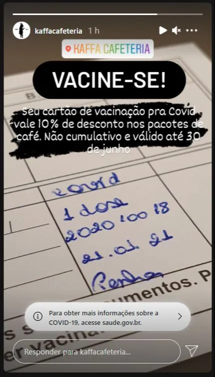 Imagem ilustrativa da imagem Cafeteria em Vitória oferece desconto para quem se vacinou contra a covid