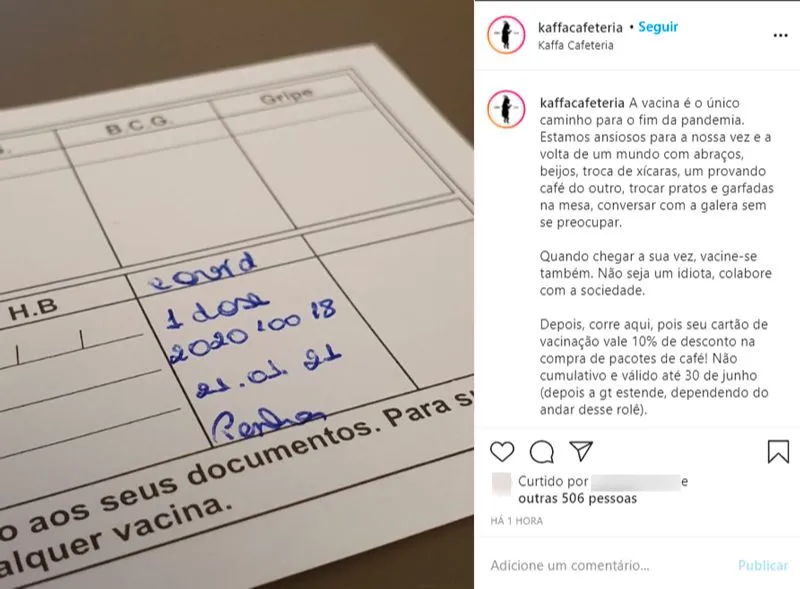 Imagem ilustrativa da imagem Cafeteria em Vitória oferece desconto para quem se vacinou contra a covid