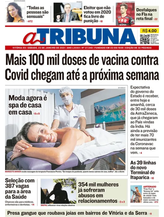Imagem ilustrativa da imagem Confira os destaques do Jornal A Tribuna deste sábado