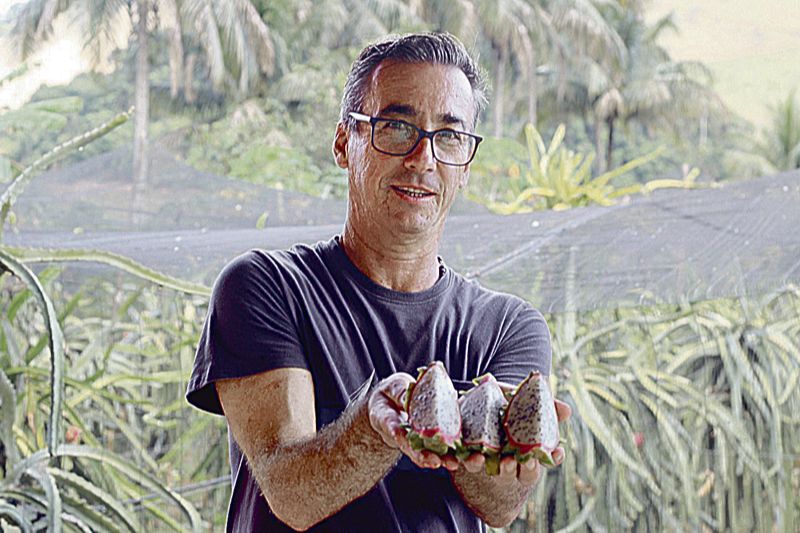A exótica fruta ganhou espaço na propriedade do produtor Eloilson Cetto, de 50 anos (Foto: Roberta Bourguignon / AT)