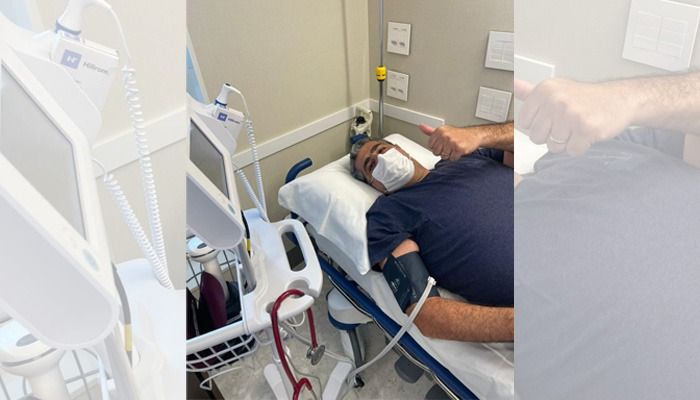 José Carlos Rizk realizando exames no hospital, na tarde desta terça-feira (26) (Foto: Divulgação/Assessoria)